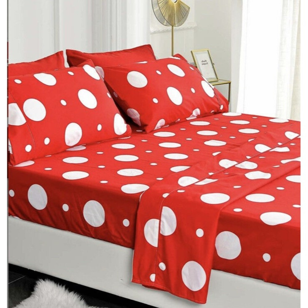 Red With White Polka Dots Sheet Set Twin Size American Home Collection New